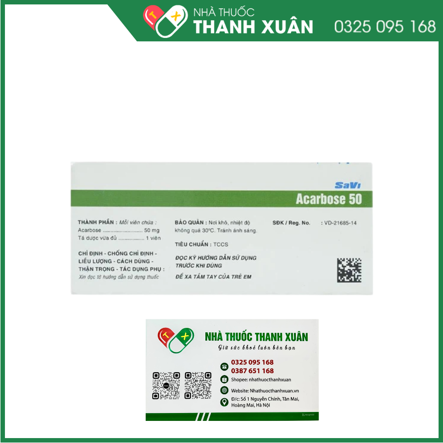 Savi Acarbose 50 trị đái tháo đường tuýp 2